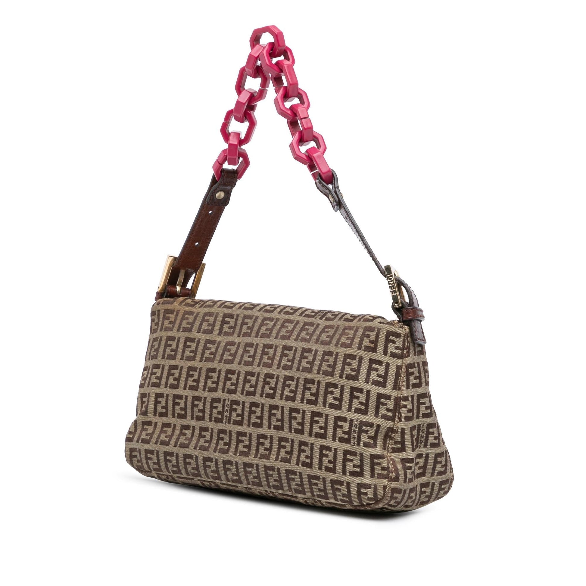 Fendi Zucchino Double Shoulder Bag Canvas Chain Flap Chain Shoulder Bag