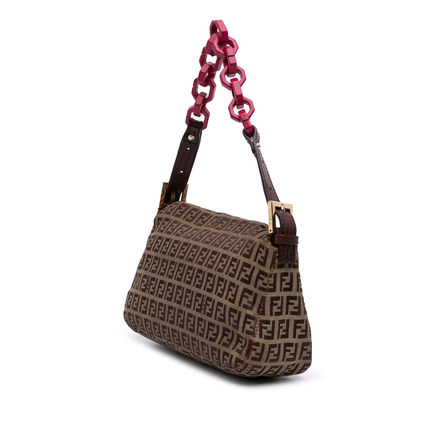 Fendi Zucchino Double Shoulder Bag Canvas Chain Flap