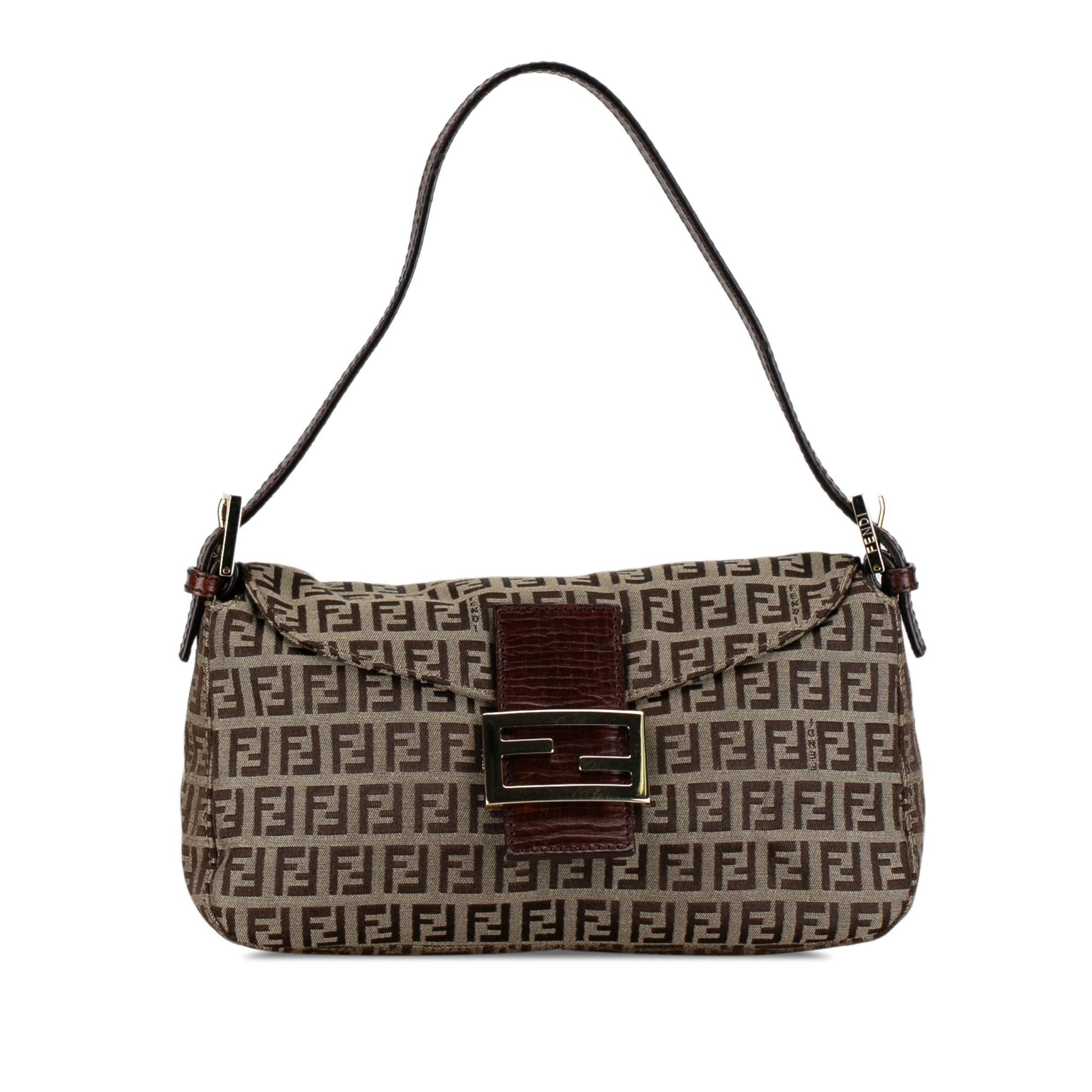 Fendi Zucchino Double Shoulder Bag Shg Mbkffe Canvas Flap