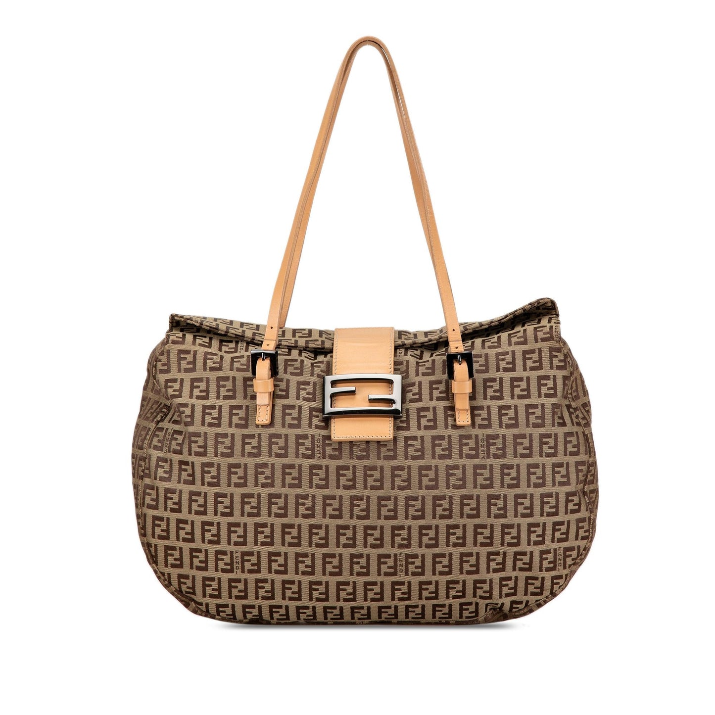 Fendi Zucchino Double Tote Canvas Flap Tote Bag