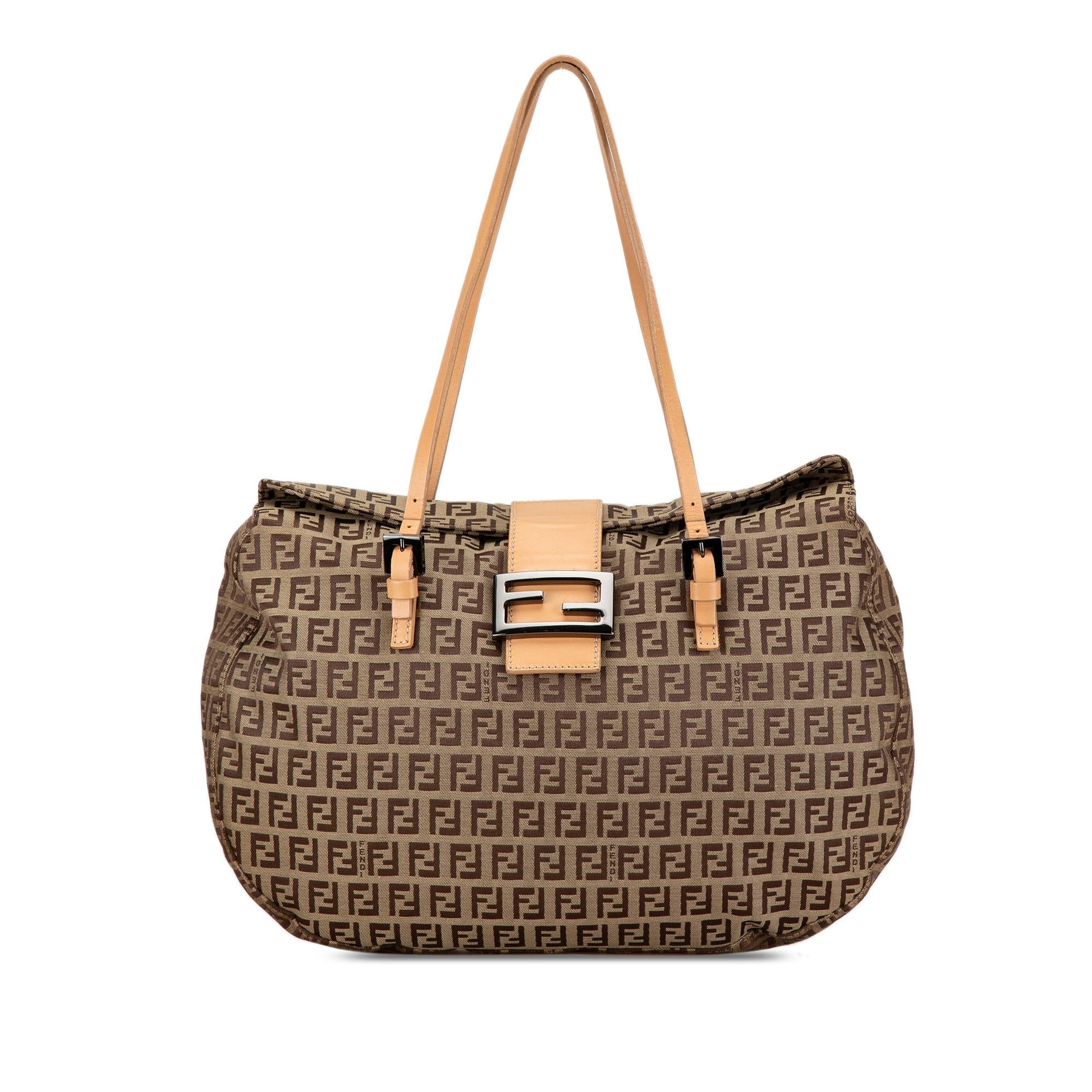 Fendi Zucchino Double Tote Canvas Flap Tote Bag