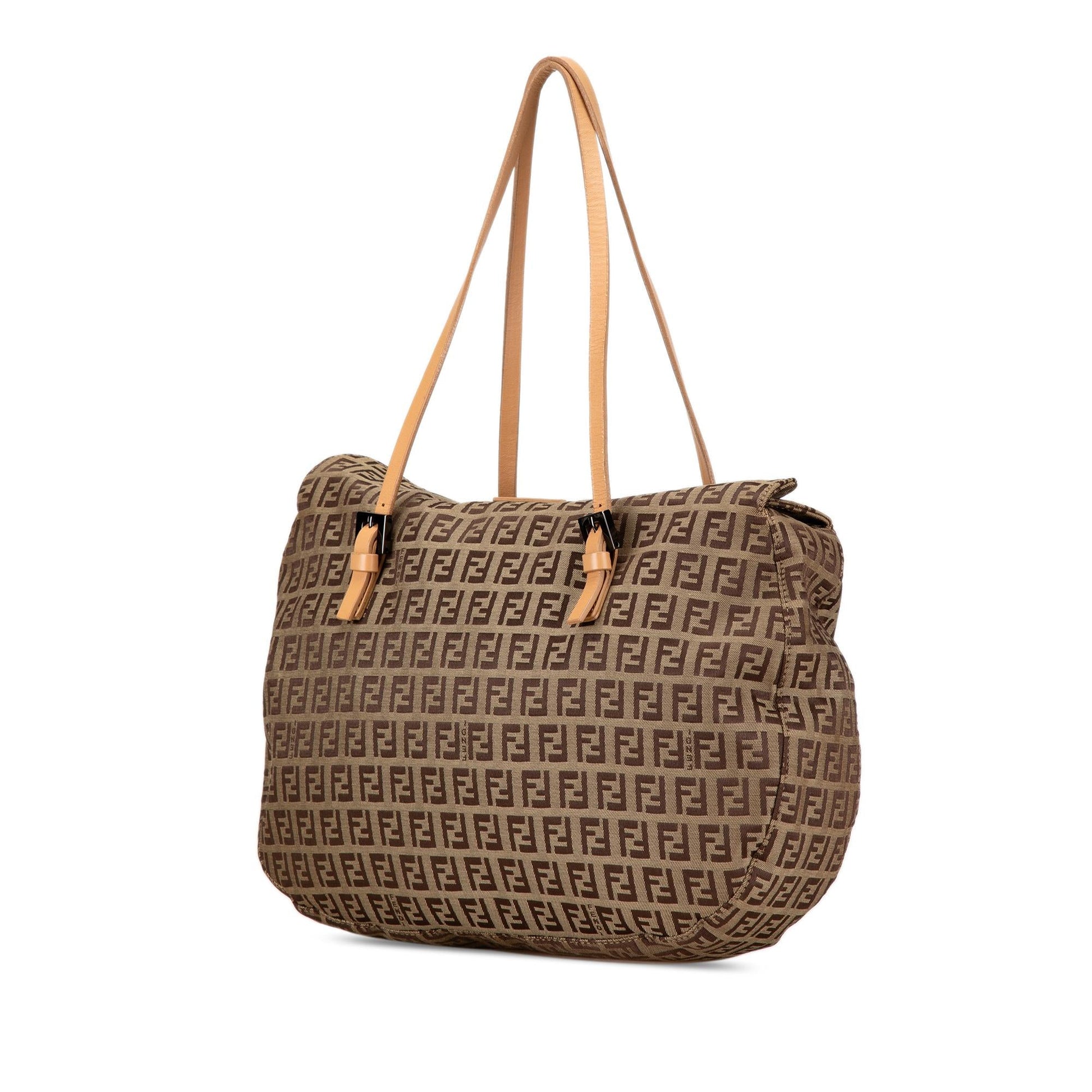 Fendi Zucchino Double Tote Canvas Flap Tote Bag