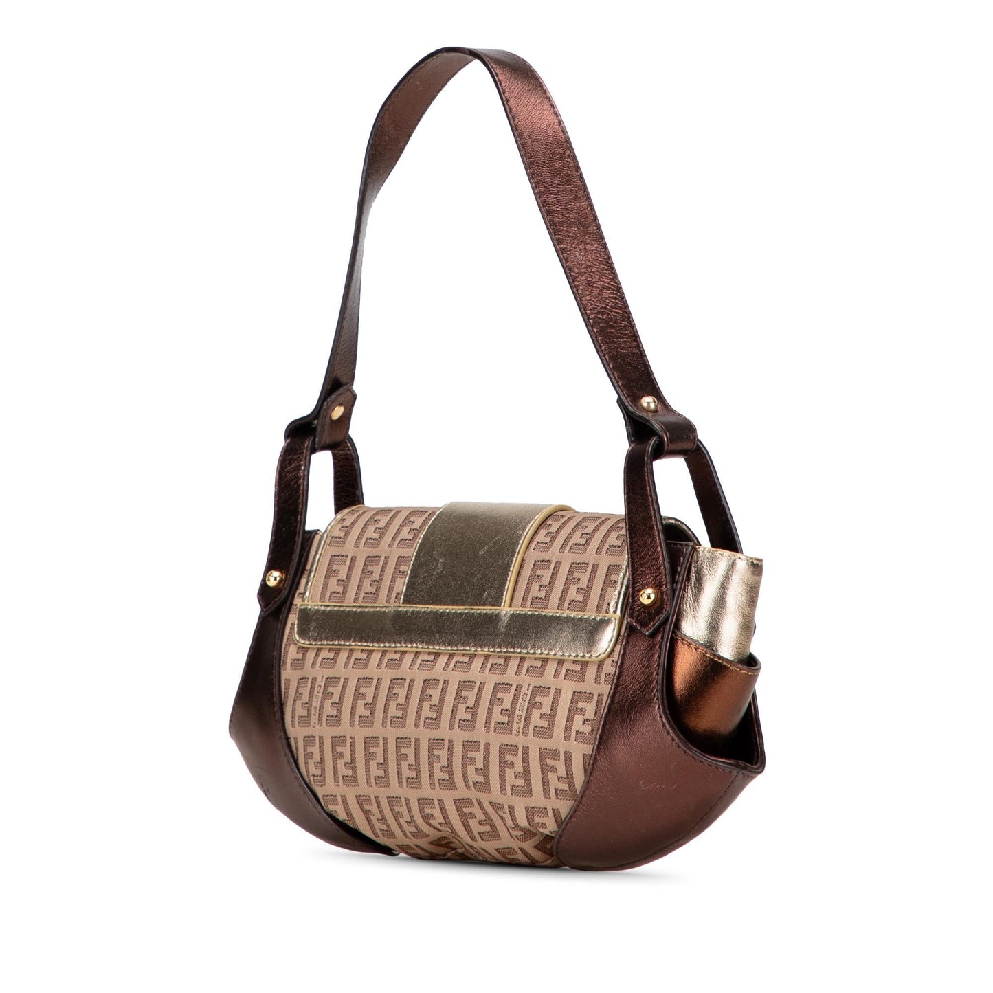 Fendi Zucchino And Metallic Compilation Shoulder Bag Leather Canvas