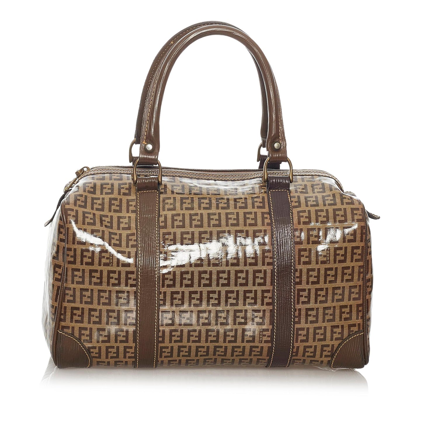 Fendi Zucchino Boston Bag Shg Leather Patent Satchel Bag