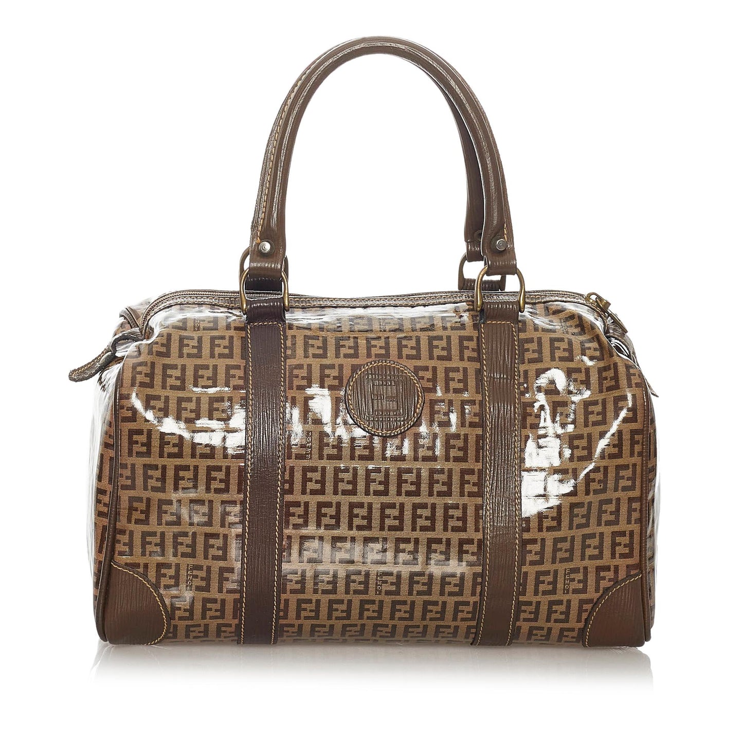 Fendi Zucchino Boston Bag Shg Leather Patent Satchel Bag