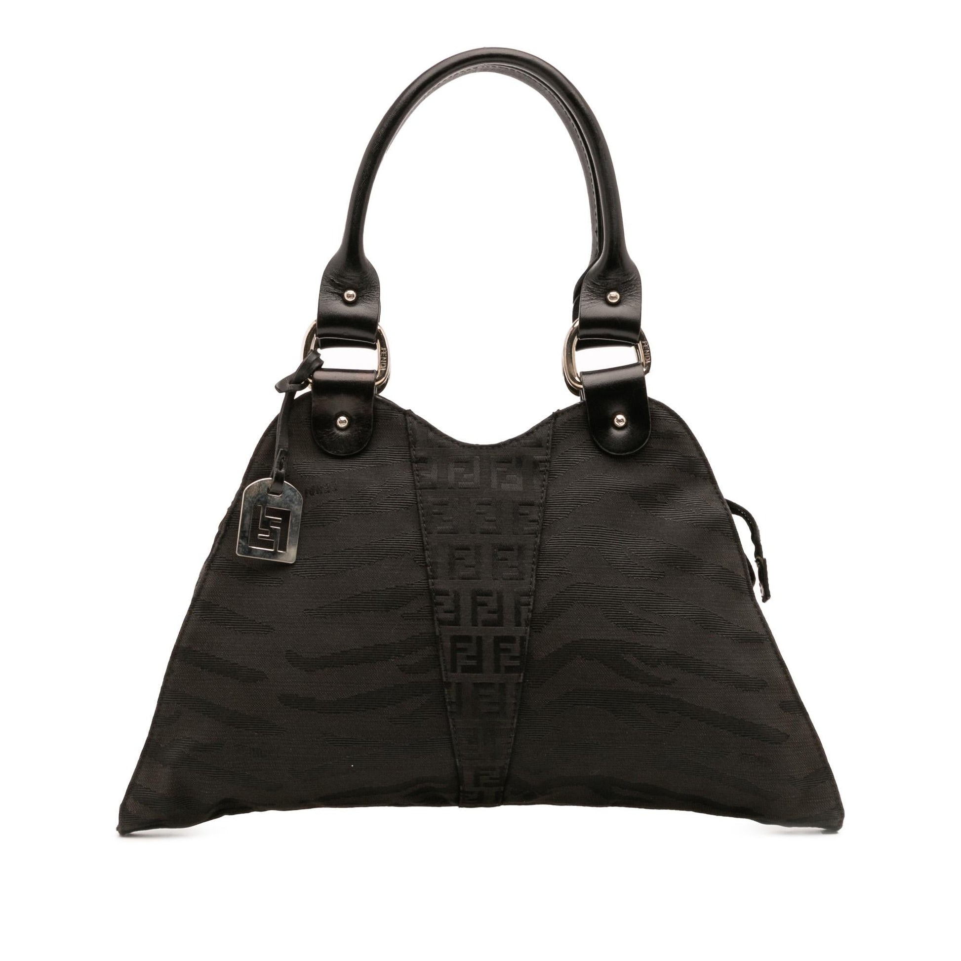 Fendi Zucchino Zebra Print Diavolo Trapezio Handbag Canvas Satchel Bag
