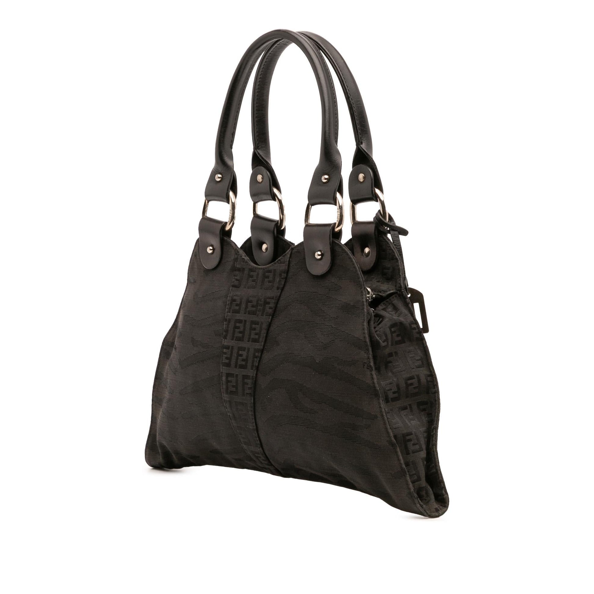 Fendi Zucchino Zebra Print Diavolo Trapezio Handbag Canvas Satchel Bag