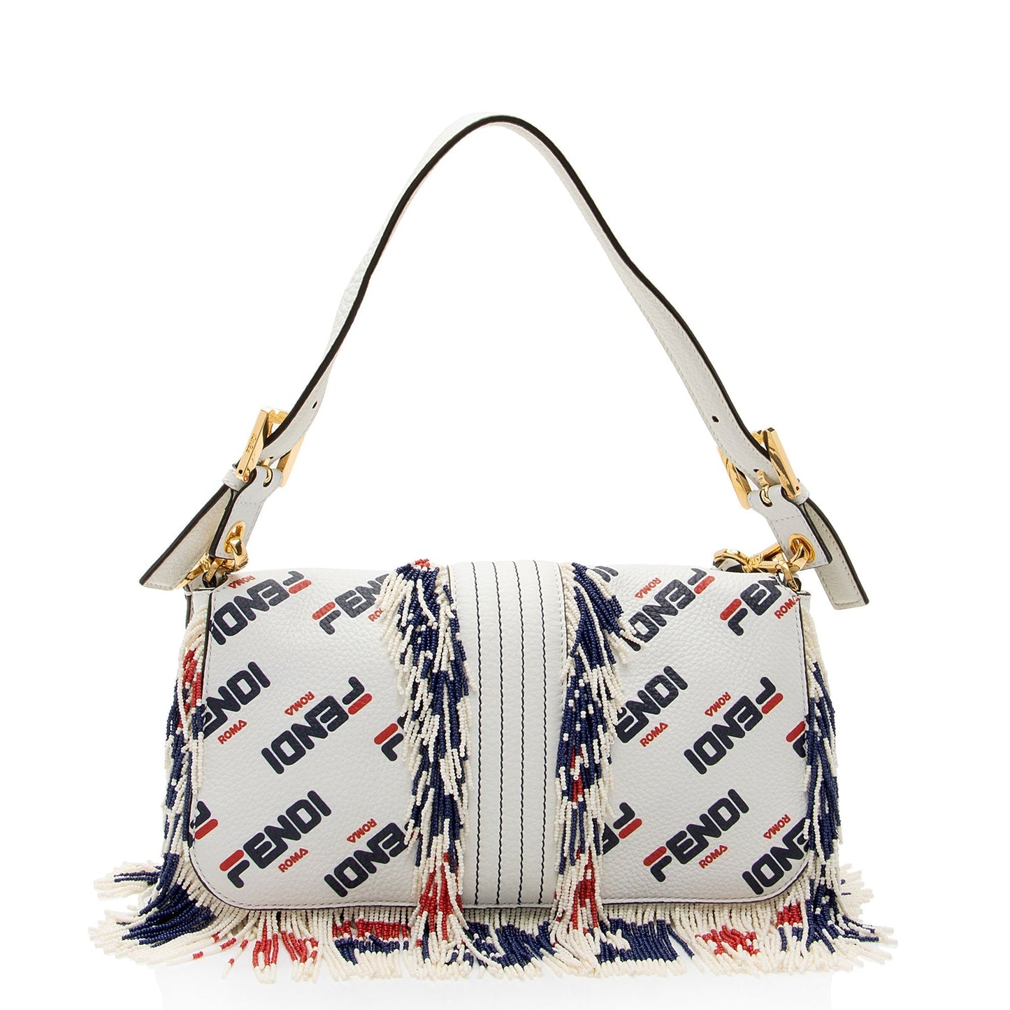 Fendi Fila Calfskin Mania Beaded Fringe Baguette Shoulder Bag