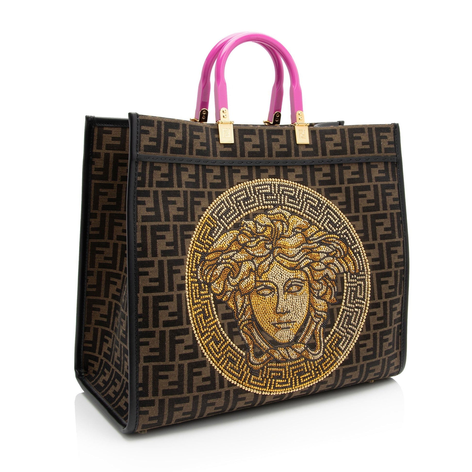 Fendi Versace Zucca Medusa Crystal Sunshine Shopper Tote Shf Large Tote Bag