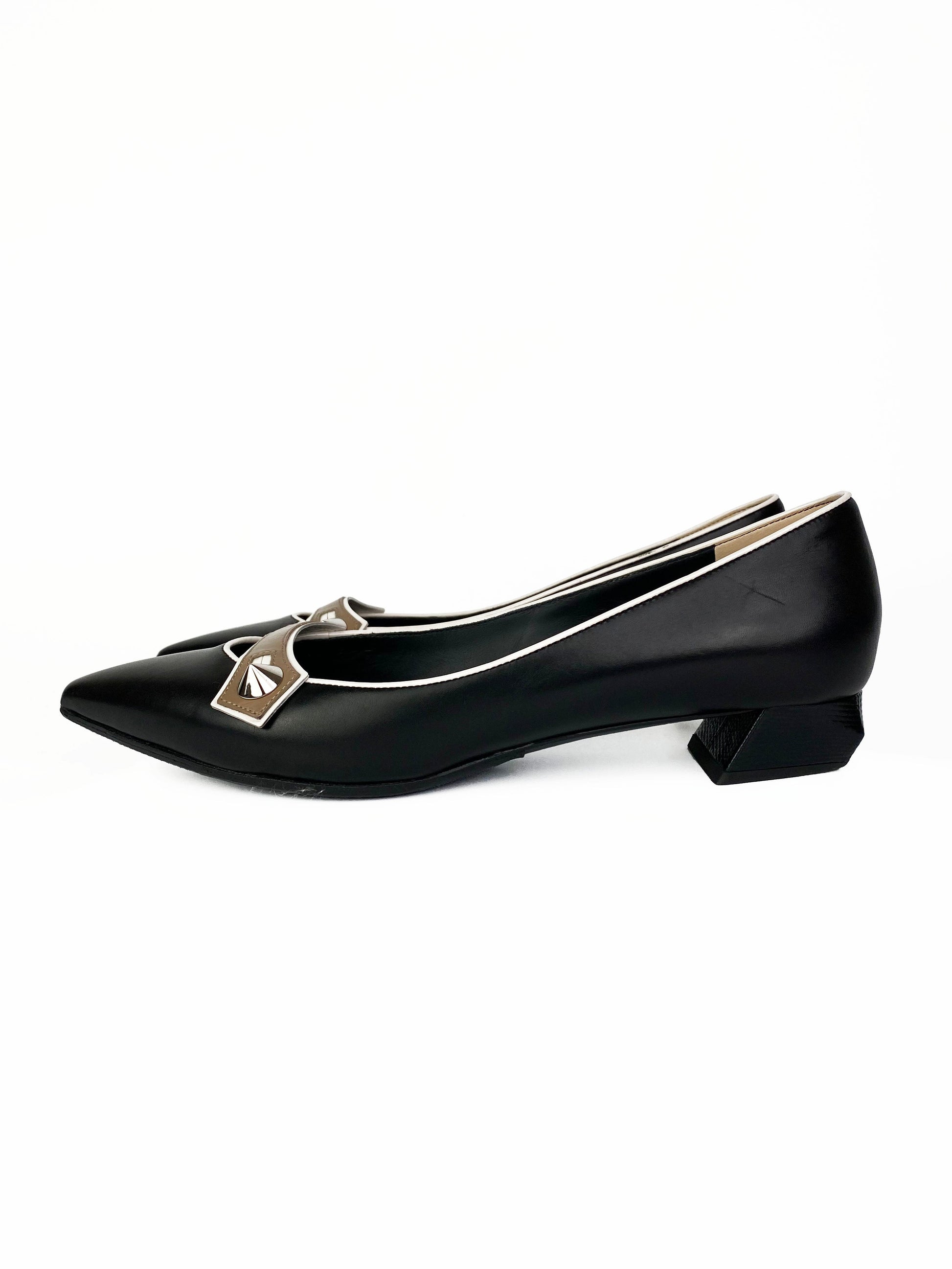 Fendi Handbag Flats with Studs 38.5 Black Silver Shoes
