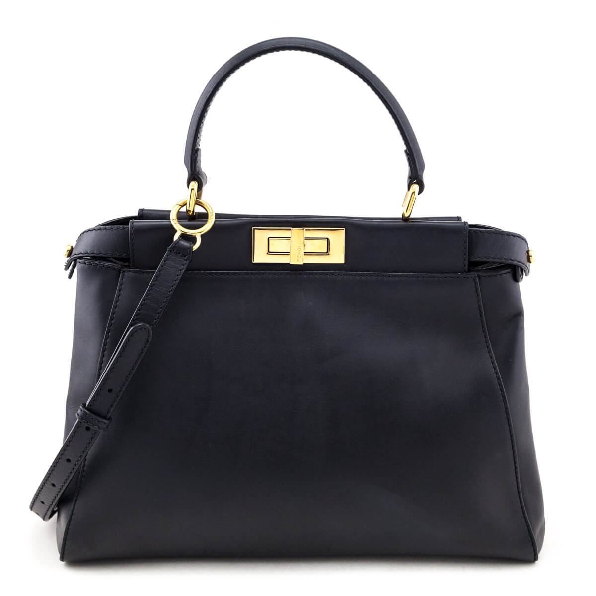 Fendi Handbag Nappa Peekaboo Iconic Satchel Black Medium Satchel Bag