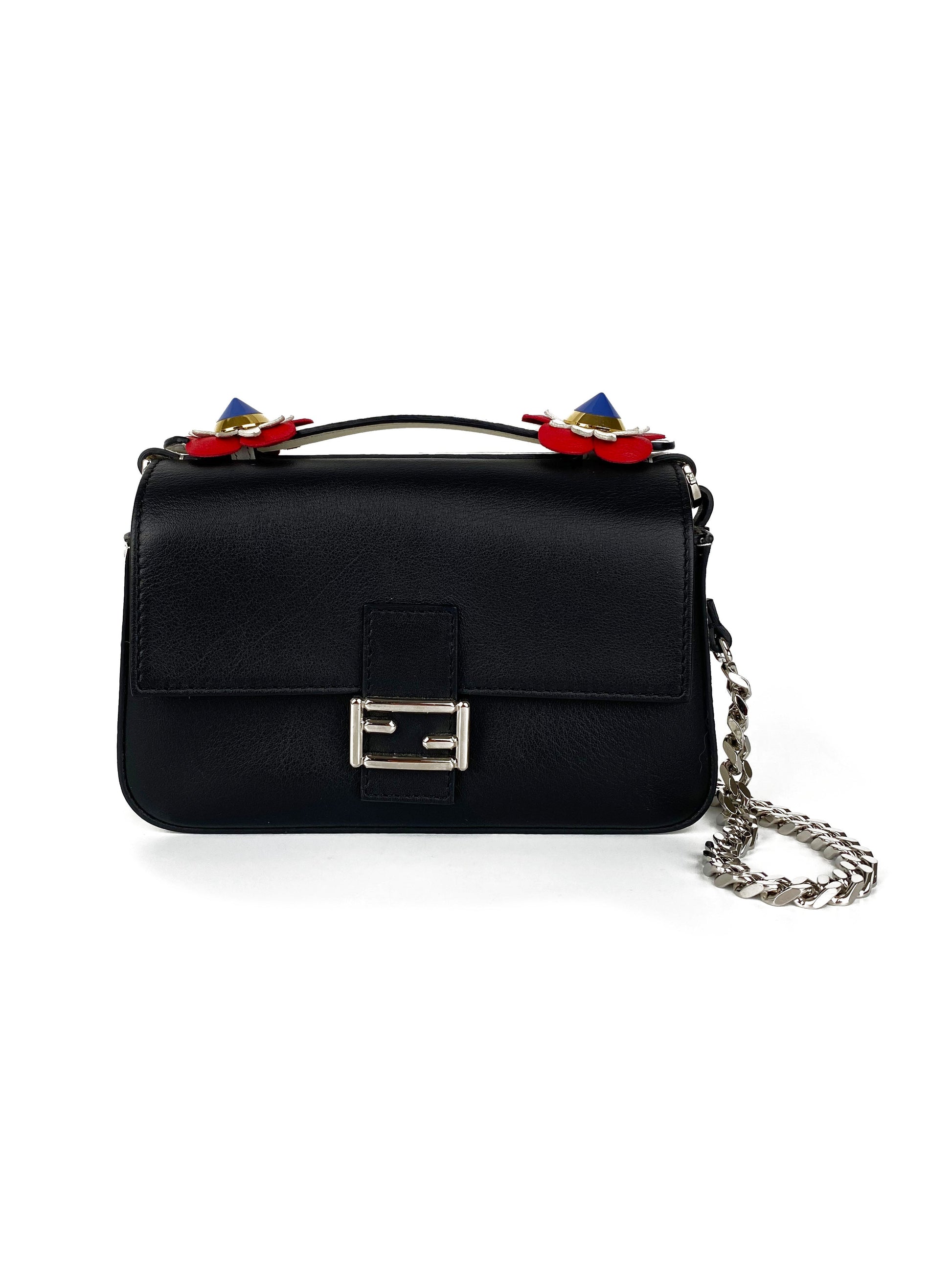 Fendi Crossbody Bag & Nude Double Baguette Bag Black Mini Micro Shoulder Bag