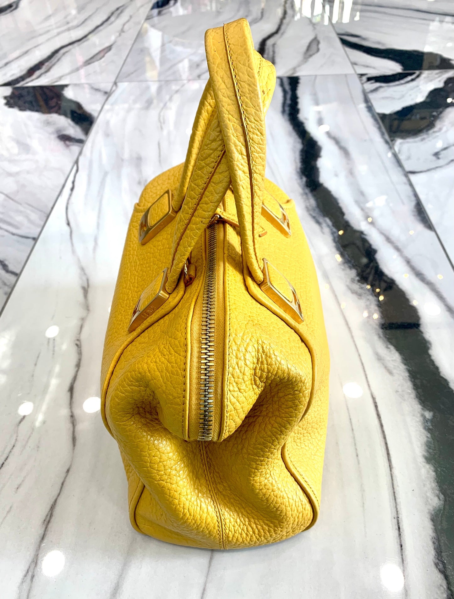 Fendi Pebbled Satchel Yellow Satchel Bag