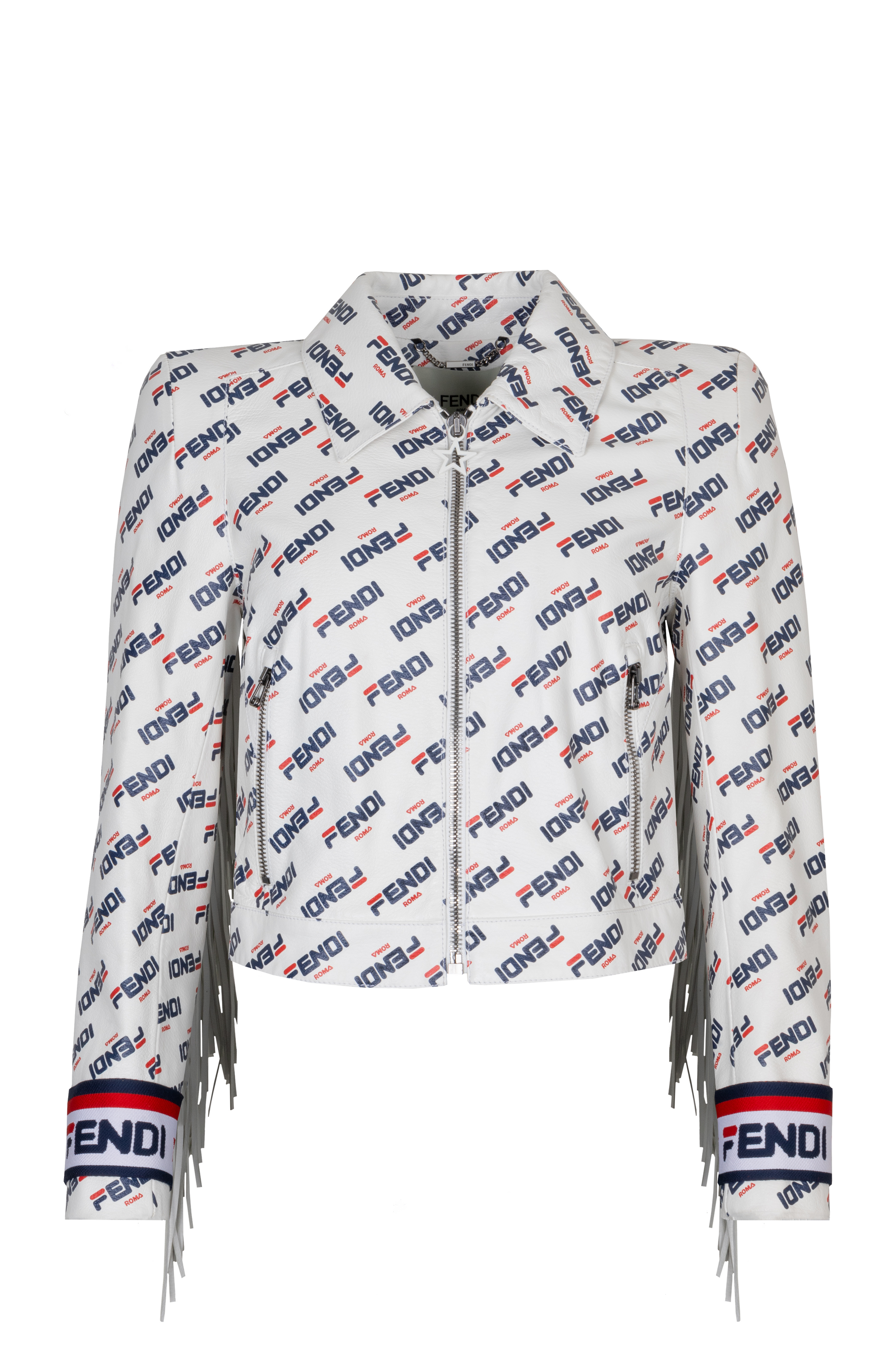 Fendi X Fila Fringed Mania Jacket Leather White Handbag
