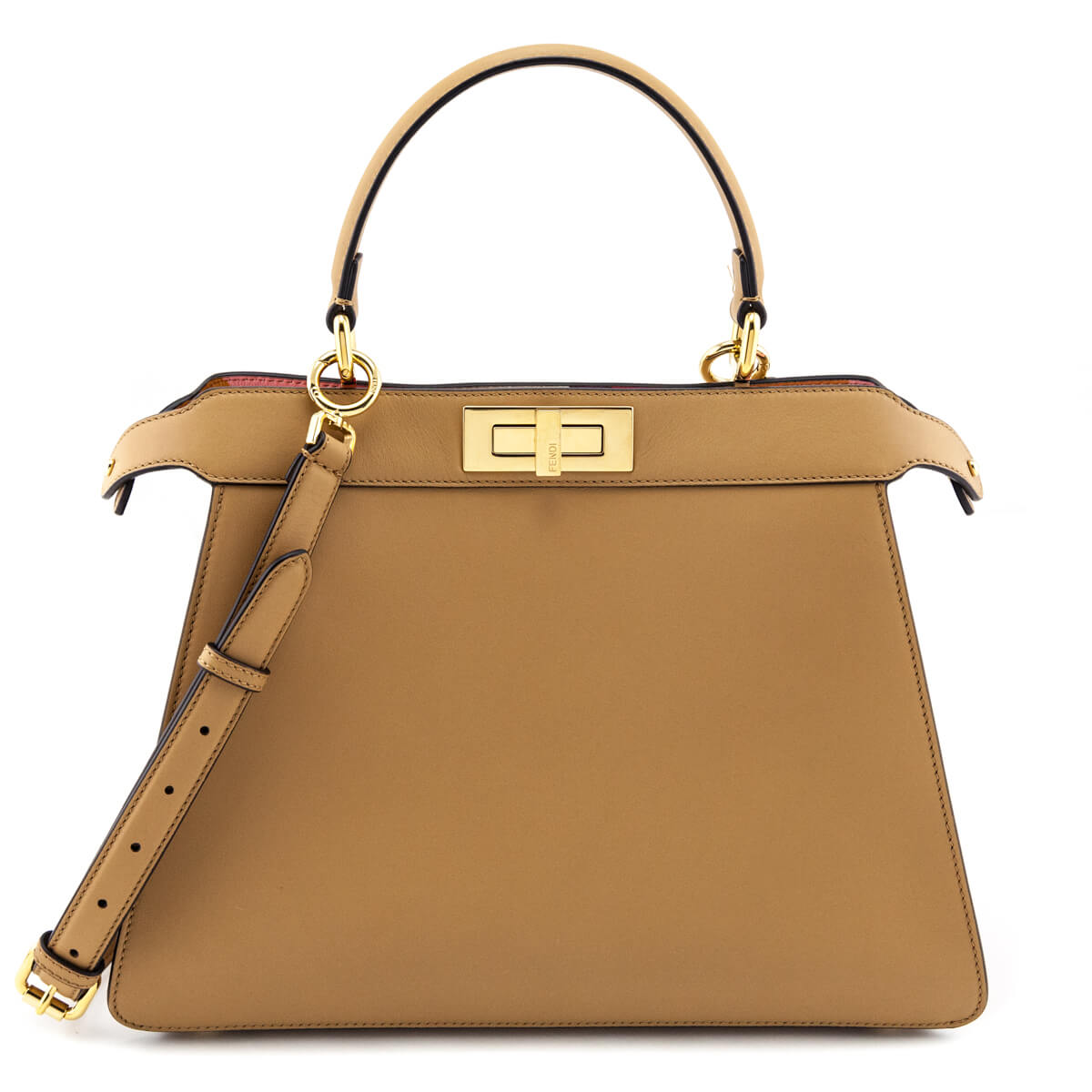 Fendi Handbag Miele Scuro Seta Nappa Peekaboo I SEE Vitello Medium Satchel Bag