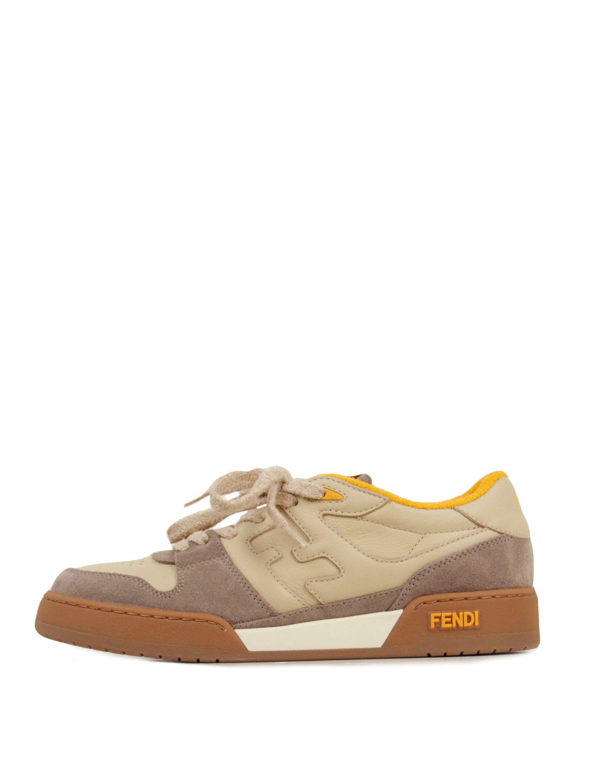 Fendi Shoe NEW IN BOX Match Sneakers sz 39.5 Leather Brown Beige Shoes