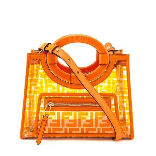 Fendi Handbag FF Century Plexiglass Runaway Shopper Tote Vitello Orange Small Tote Bag