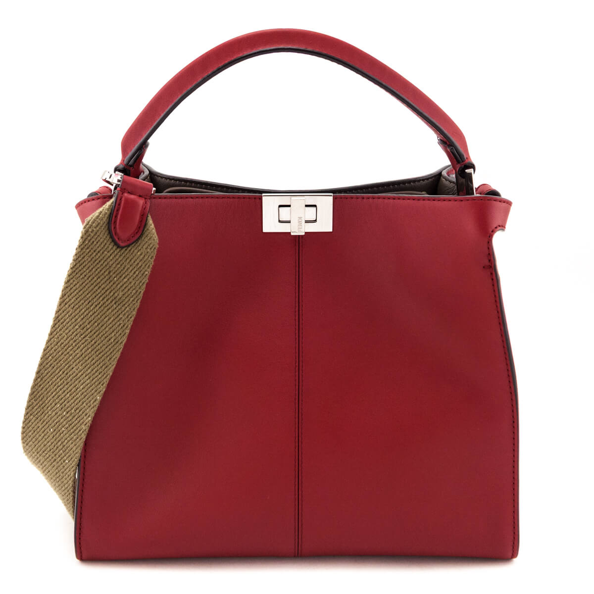 Fendi Handbag Seta Glazed Fabric FF Peekaboo X-Lite Vitello Red Medium