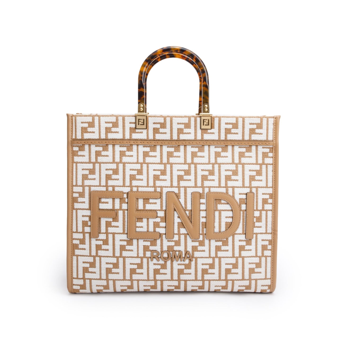 Fendi Zucca Ff Sunshine Tote Bag Raffia Beige