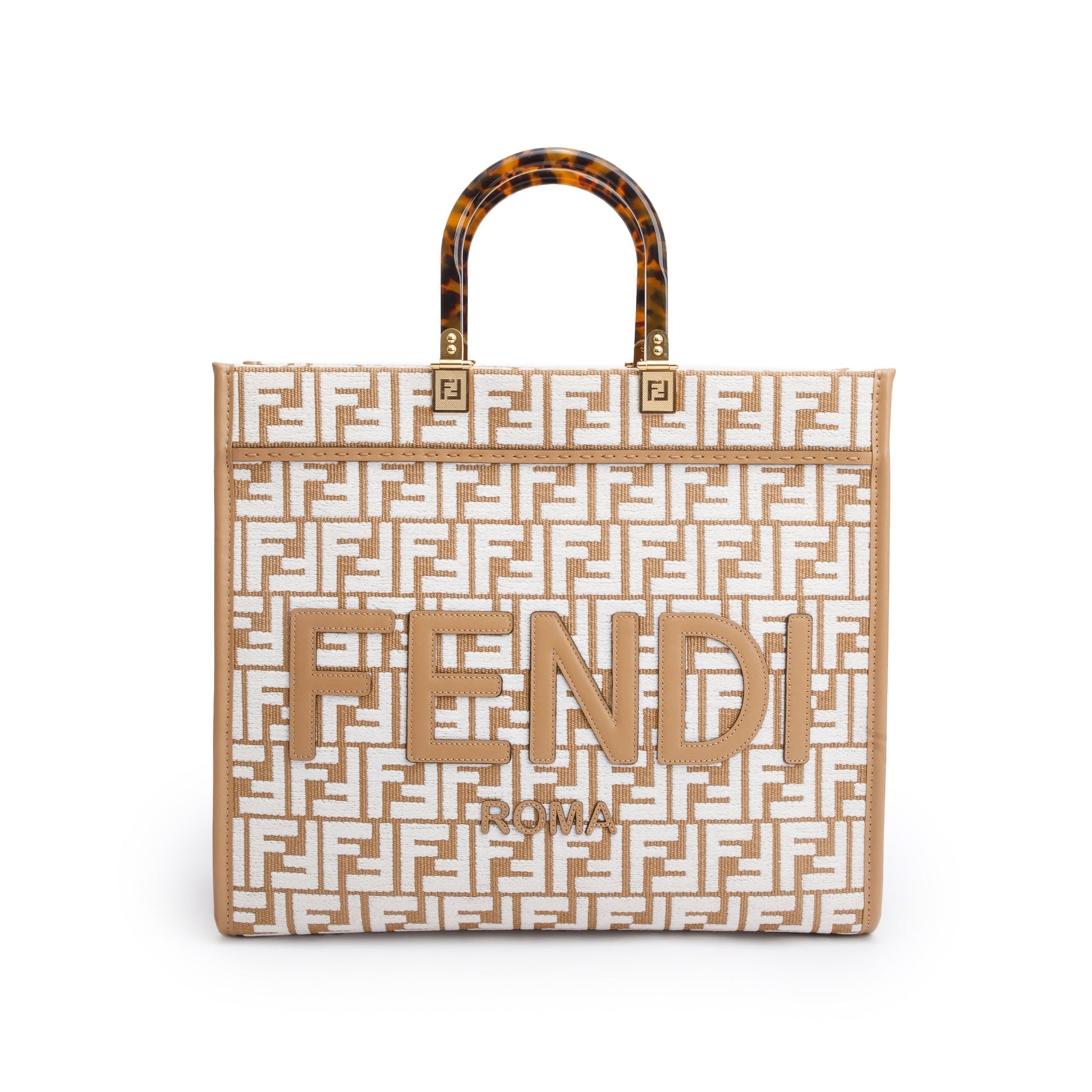 Fendi Zucca Ff Sunshine Tote Bag Raffia Beige