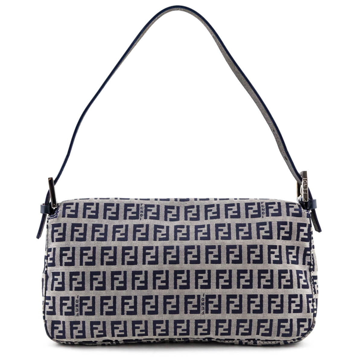 Fendi Zucchino Baguette Handbag Navy Shoulder Bag