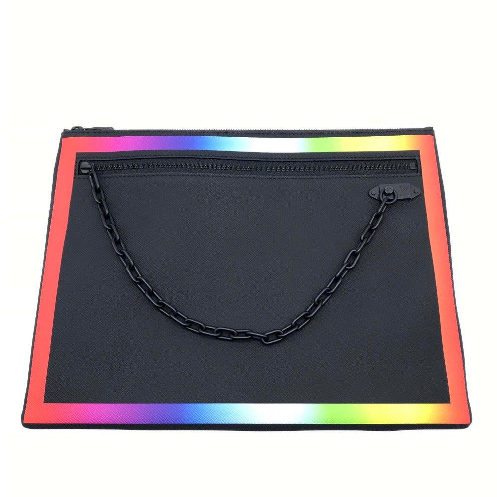Louis Vuitton M30347 Taiga Noir x Rainbow Leather Chain Clutch Bag
