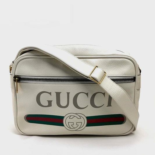 Gucci print Leather White Logo Shoulder Bag