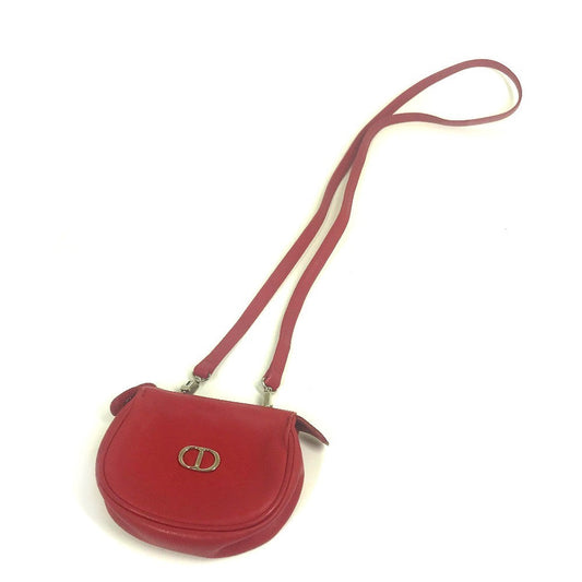 Dior Christian Shoulder Bag Cdmetal Pochette Women Leather Red