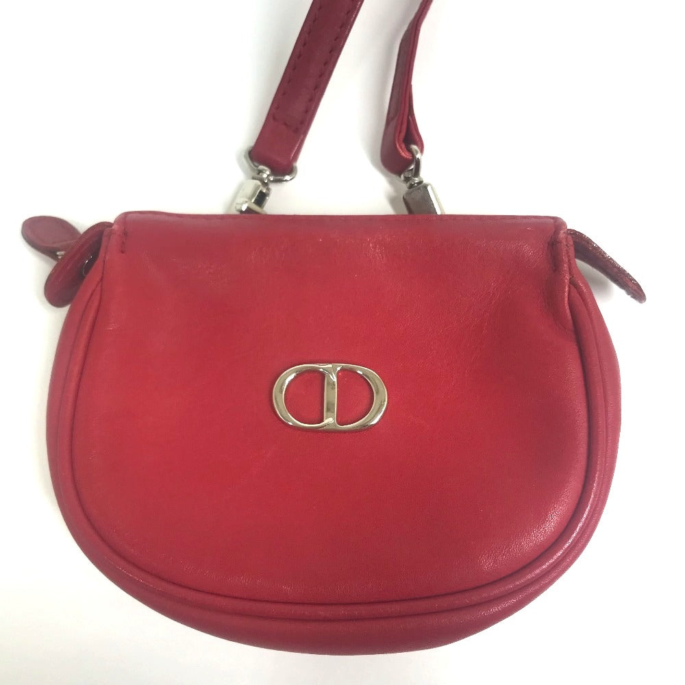 Dior Christian Shoulder Bag Cdmetal Pochette Women Leather Red