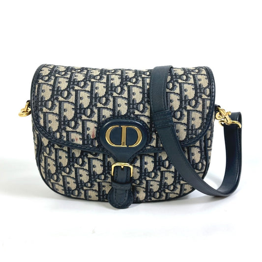 Dior Shoulder Bag Navy Oblique Women Leather Canvas