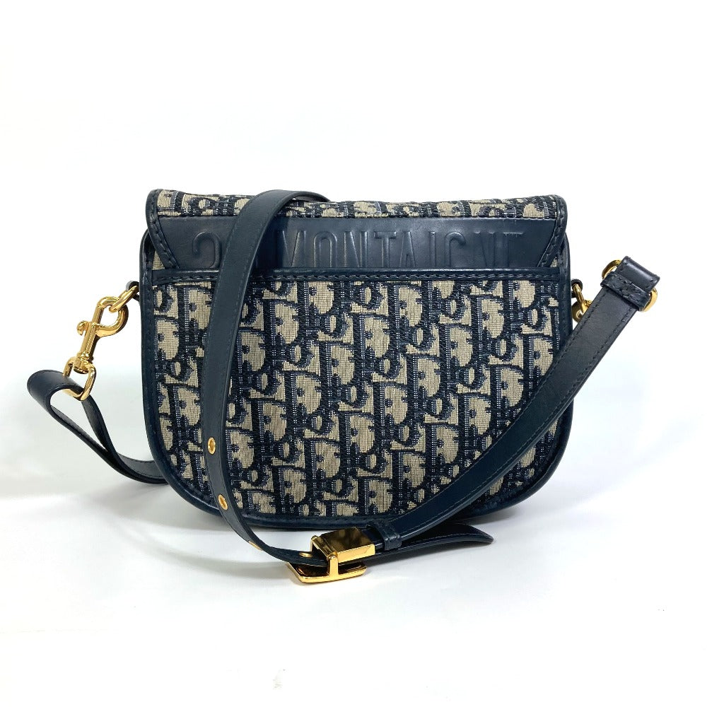Dior Shoulder Bag Navy Oblique Women Leather Canvas