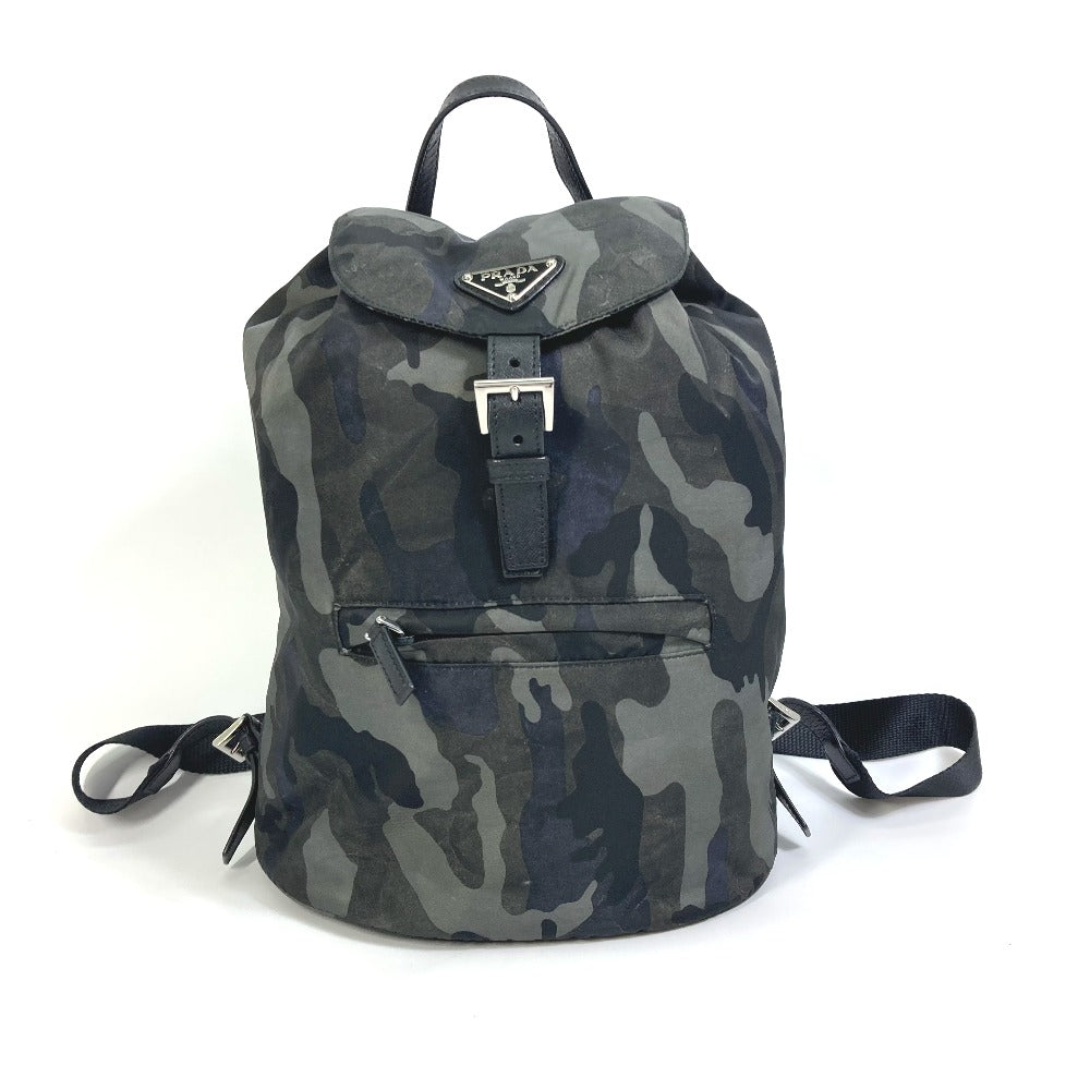 Backpack , Saffiano Triangle Logo Camouflage Camouflage Leather Nylon