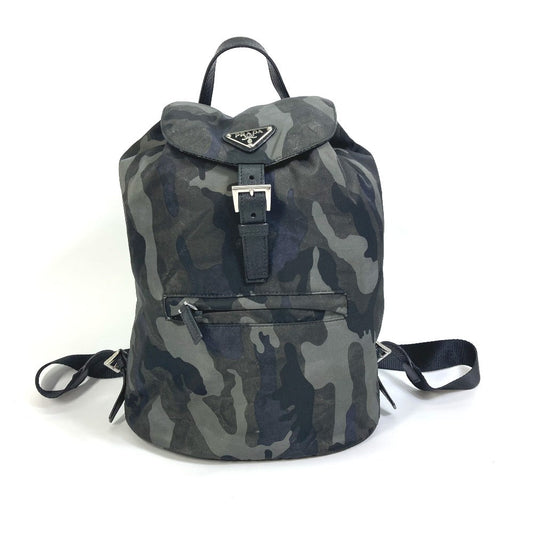 Backpack , Saffiano Triangle Logo Camouflage Camouflage Leather Nylon