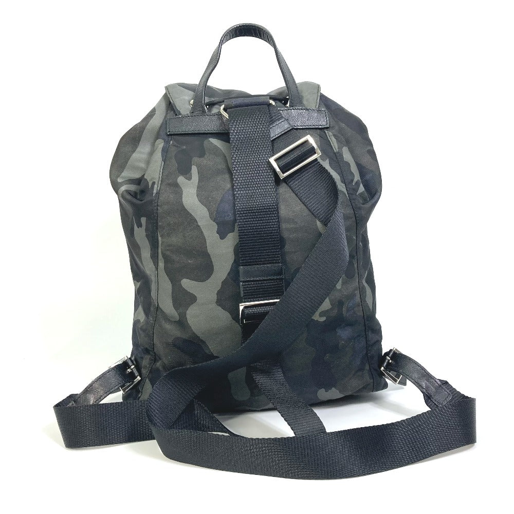 Backpack , Saffiano Triangle Logo Camouflage Camouflage Leather Nylon
