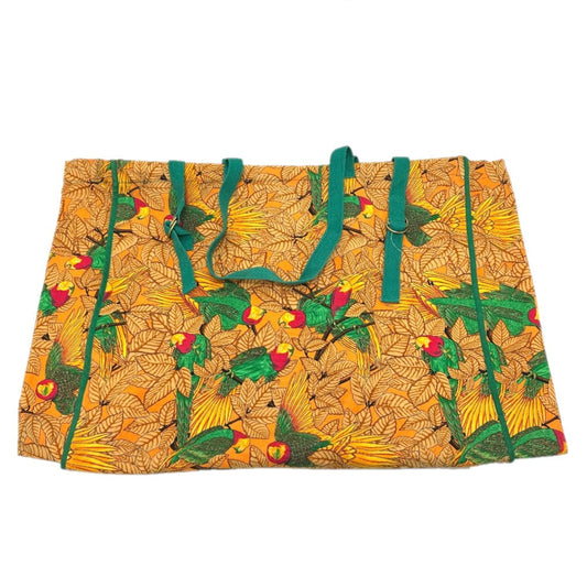 Hermes Tote Bag Parakeet Bird Pattern Women Canvas Orange