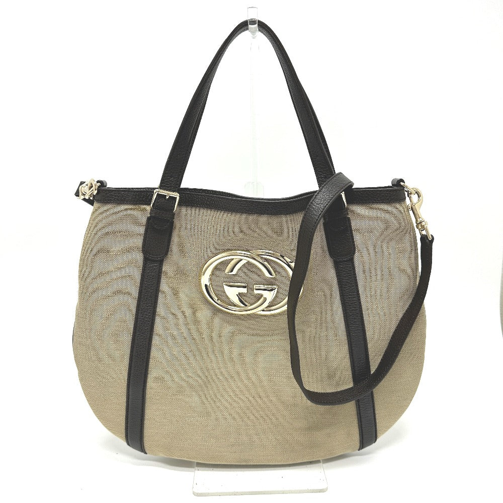Gucci GG Leather Canvas Beige Logo Tote Bag