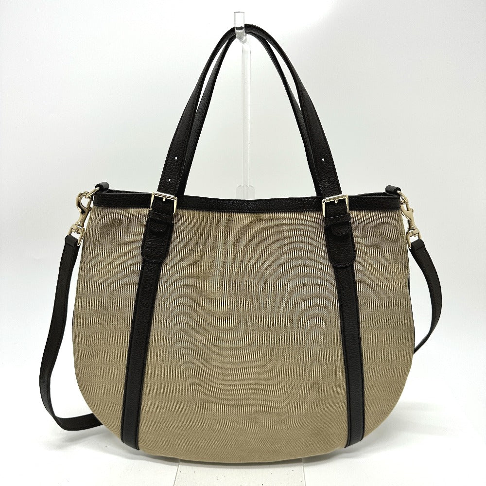Gucci GG Leather Canvas Beige Logo Tote Bag