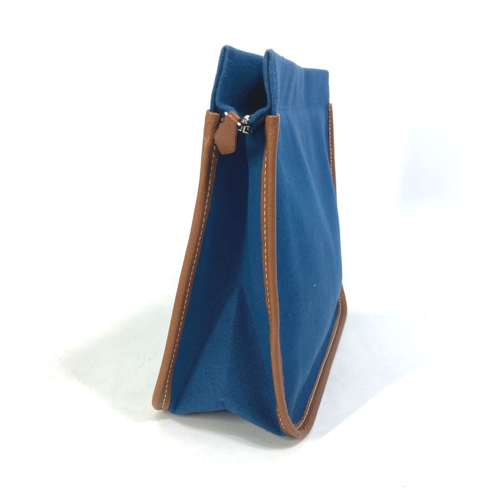 Clutch Bag Navy Embroidery Camille Mens Leather Canvas