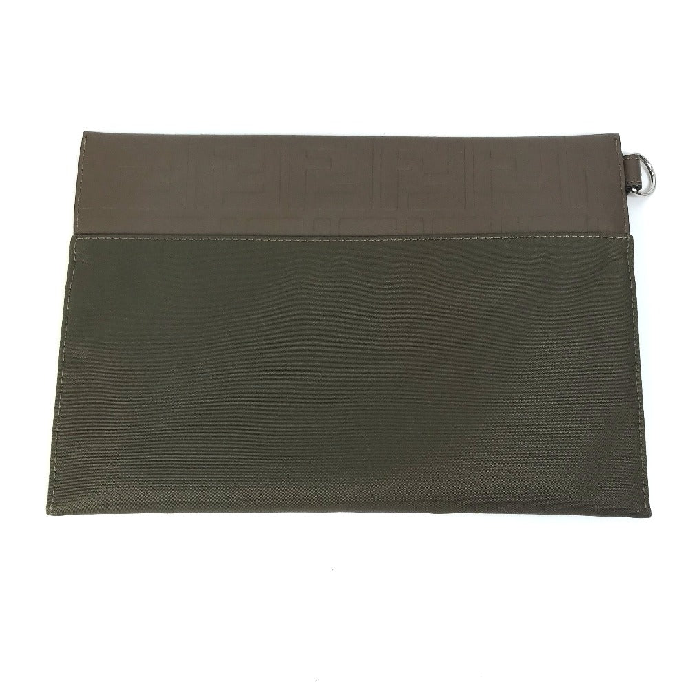 Fendi Pouch 7N0108 Khaki Zucca Women Handbag Leather Nylon Travel Bag