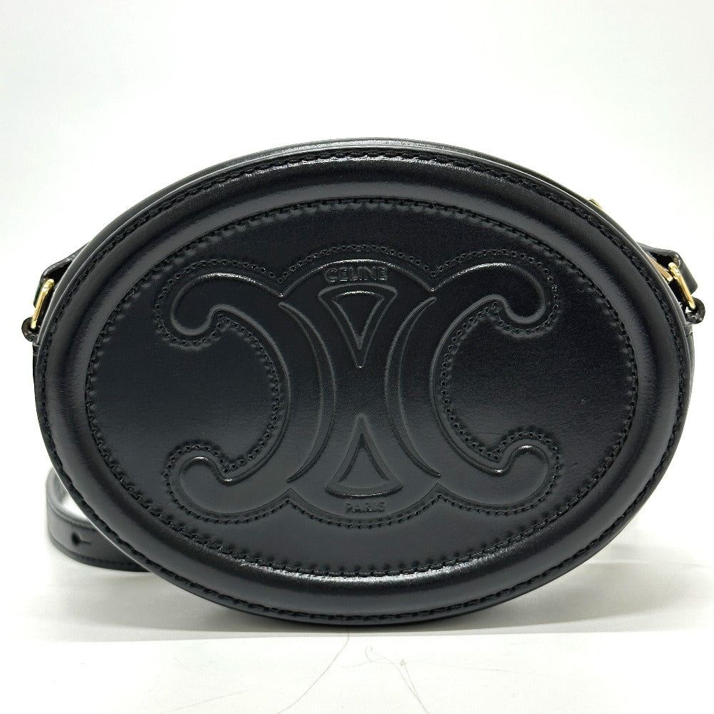 Shoulder Bag Triomphe Oval Purse Cuir Women Leather Black
