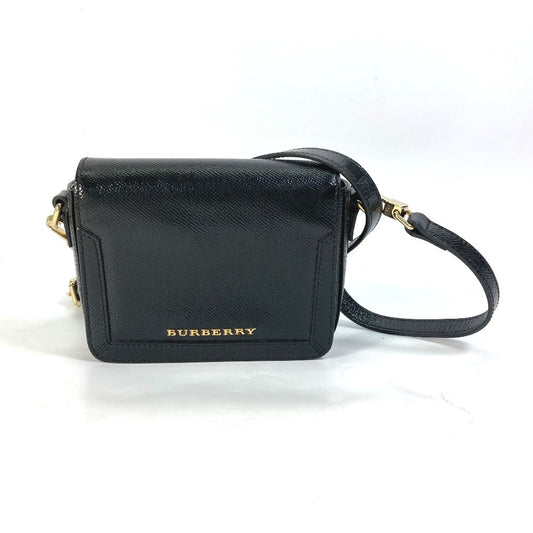 Burberry Shoulder Bag Fastener Design Women Leather Black Logo