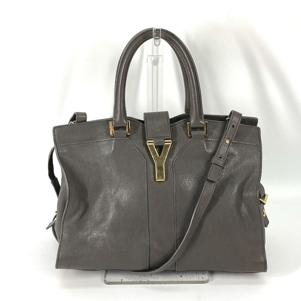 YSL Saint Laurent Yves Handbag Cavas Chic Women Leather Gray Logo Travel Bag