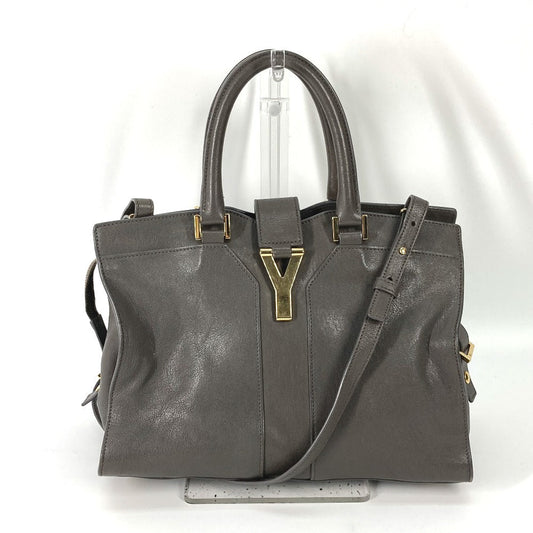 YSL Saint Laurent Yves Handbag Cavas Chic Women Leather Gray Logo Travel Bag