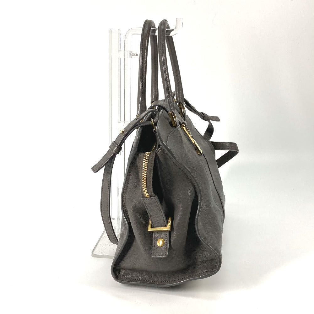 YSL Saint Laurent Yves Handbag Cavas Chic Women Leather Gray Logo Travel Bag
