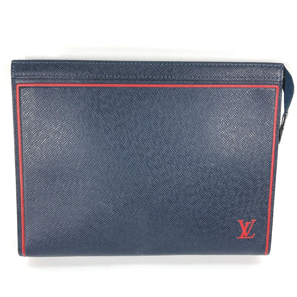 Louis Vuitton business M63394 Taiga Pochette Leather Navy Clutch Bag