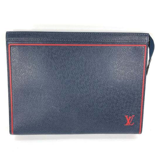Louis Vuitton business M63394 Taiga Pochette Leather Navy Clutch Bag