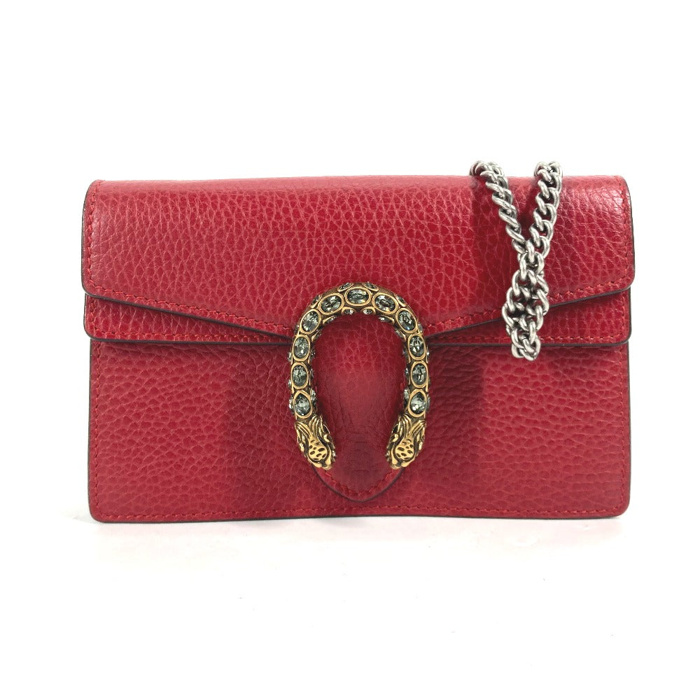 Gucci 2WAY Pouch Dionysus Rhinestone Leather Red Shoulder Bag