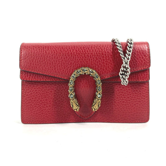 Gucci 2WAY Pouch Dionysus Rhinestone Leather Red Shoulder Bag
