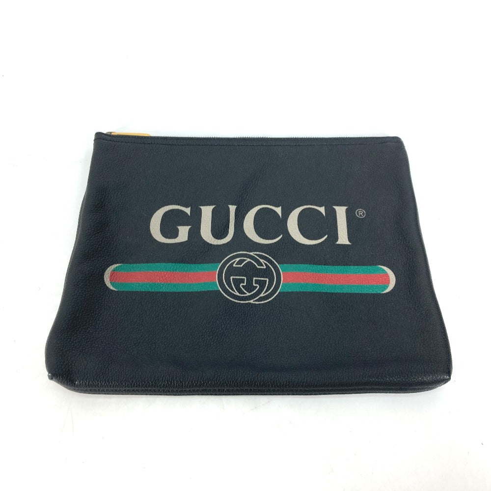 Gucci G 21 Leather Black Logo Clutch Bag