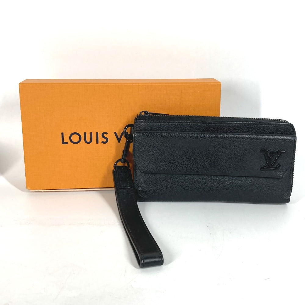 Louis Vuitton Long Purse M69831 Grain Aerogram Leather Black Wallet Case